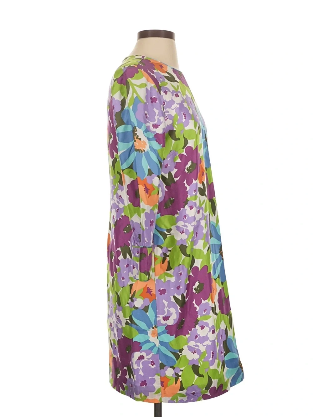 J. Crew Multicolor Floral Long-Sleeve Shift Dress in Purple, Blue, Green, Orange